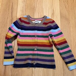 Mini Boden Sparkle Rainbow Stripe Cardigan Sz 2-3 Years